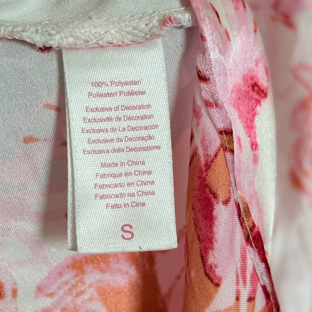 Oscar de la Renta Pink Floral Satin Lace Trim Nightgown Chemise